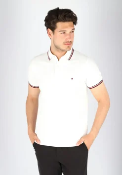 Tommy Hilfiger Core slim fit polo, heren polo met contrastbiezen, wit