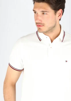 Tommy Hilfiger Core slim fit polo, heren polo met contrastbiezen, wit