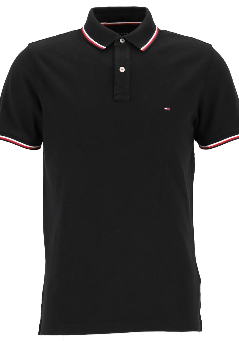 Tommy Hilfiger Core slim fit polo, heren polo met contrastbiezen, zwart