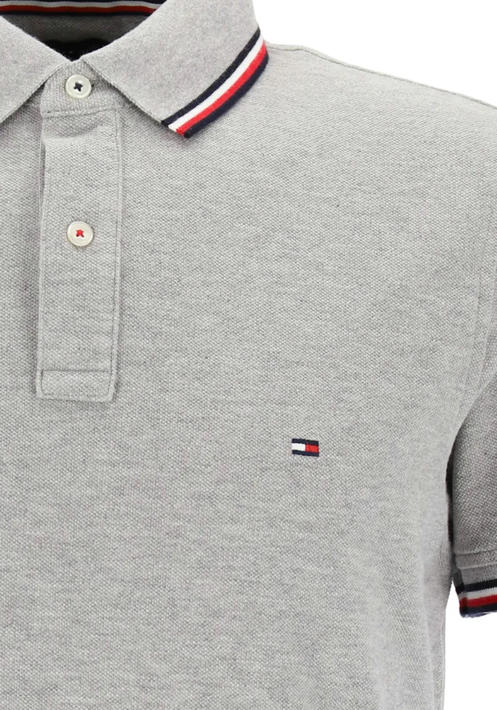 Tommy Hilfiger Core slim fit polo, heren polo met contrastbiezen, grijs melange