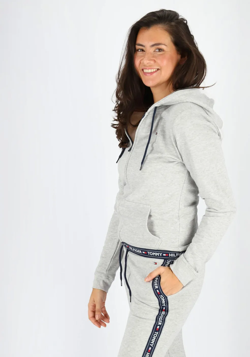 Tommy Hilfiger dames Authentic track pant, joggingbroek normale dikte, grijs melange