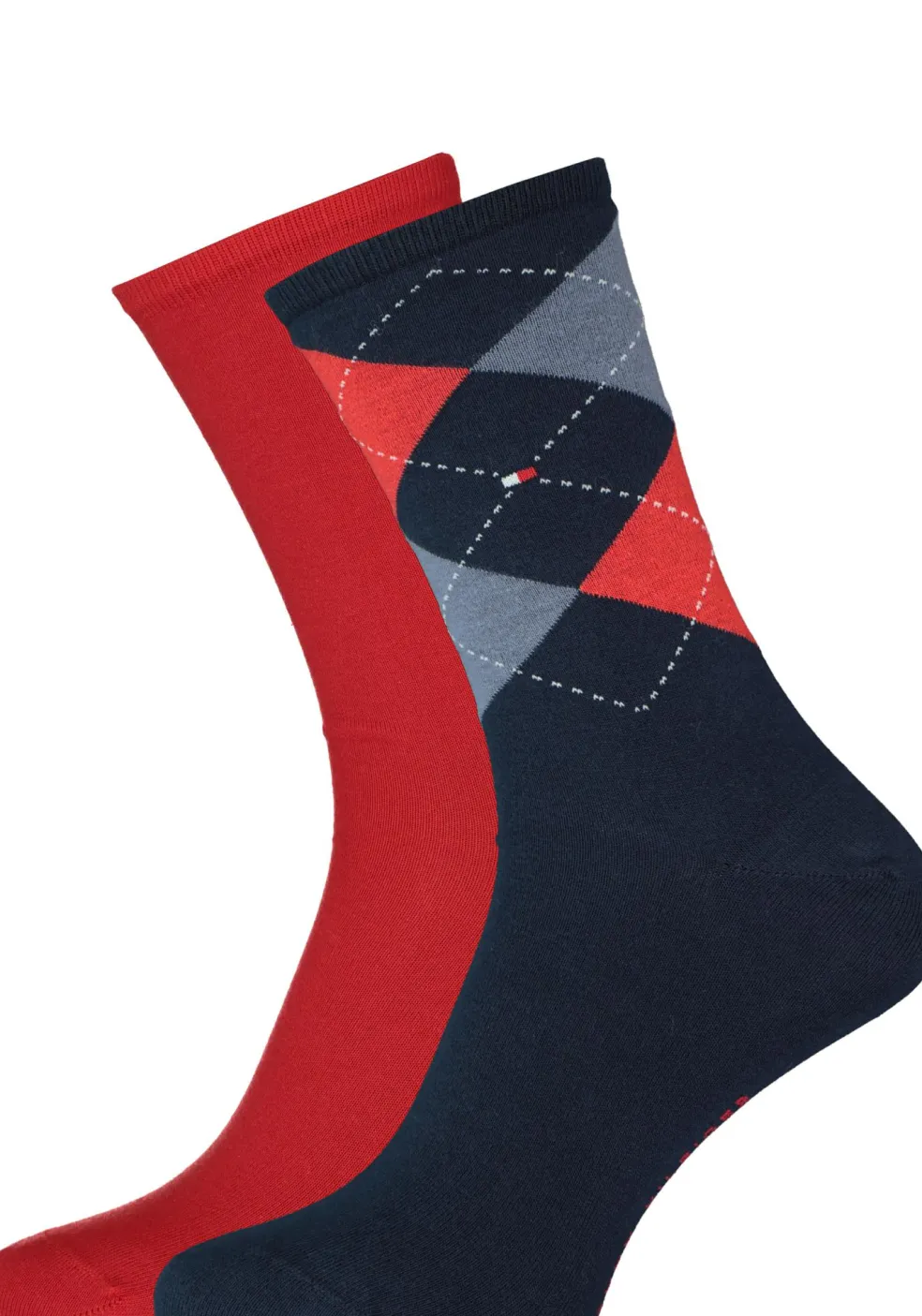 Tommy Hilfiger damessokken Check (2-pack), uni en geruit katoen, donkerblauw met rood