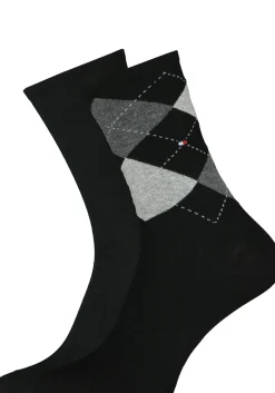 Tommy Hilfiger damessokken Check (2-pack), uni en geruit katoen, zwart met grijs