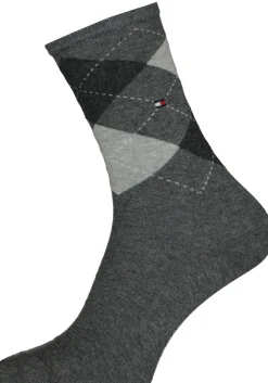 Tommy Hilfiger damessokken Check (2-pack), uni en geruit katoen, midden grijs met zwart
