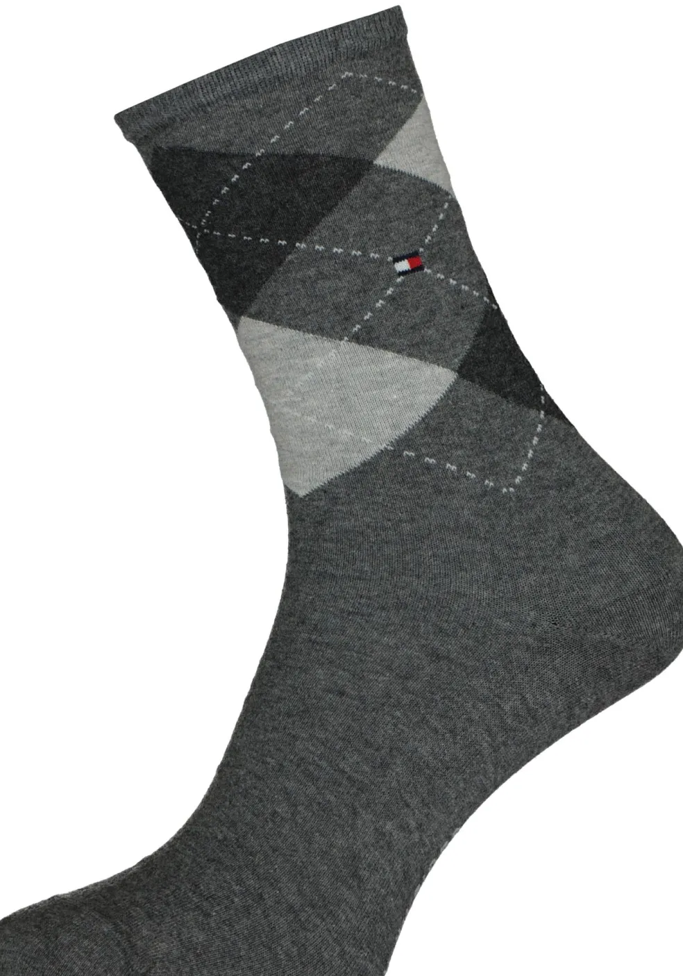 Tommy Hilfiger damessokken Check (2-pack), uni en geruit katoen, midden grijs met zwart
