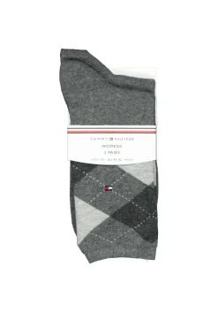 Tommy Hilfiger damessokken Check (2-pack), uni en geruit katoen, midden grijs met zwart