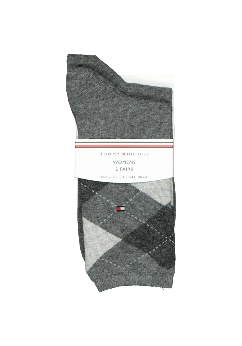 Tommy Hilfiger damessokken Check (2-pack), uni en geruit katoen, midden grijs met zwart