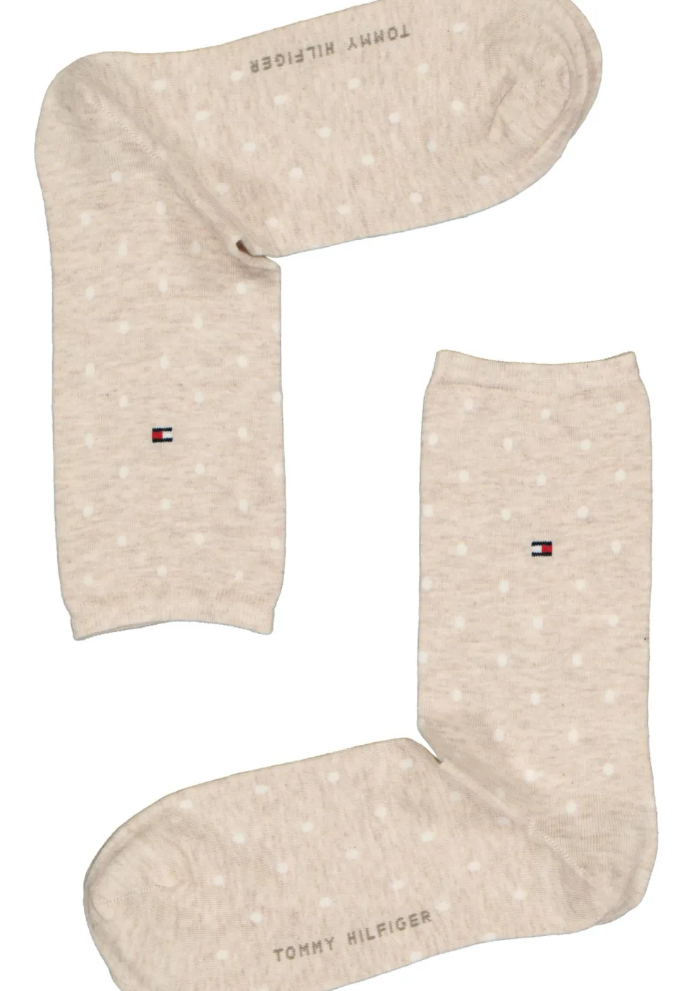 Tommy Hilfiger damessokken Dot (2-pack), uni en gestipt katoen, licht beige melange met wit