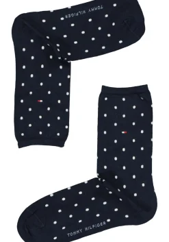 Tommy Hilfiger damessokken Dot (2-pack), uni en gestipt katoen, donkerblauw met wit