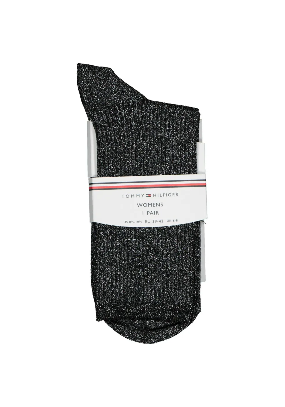 Tommy Hilfiger damessokken Glitter (1-pack), enkelhoog katoen met glitters, zwart met zilver