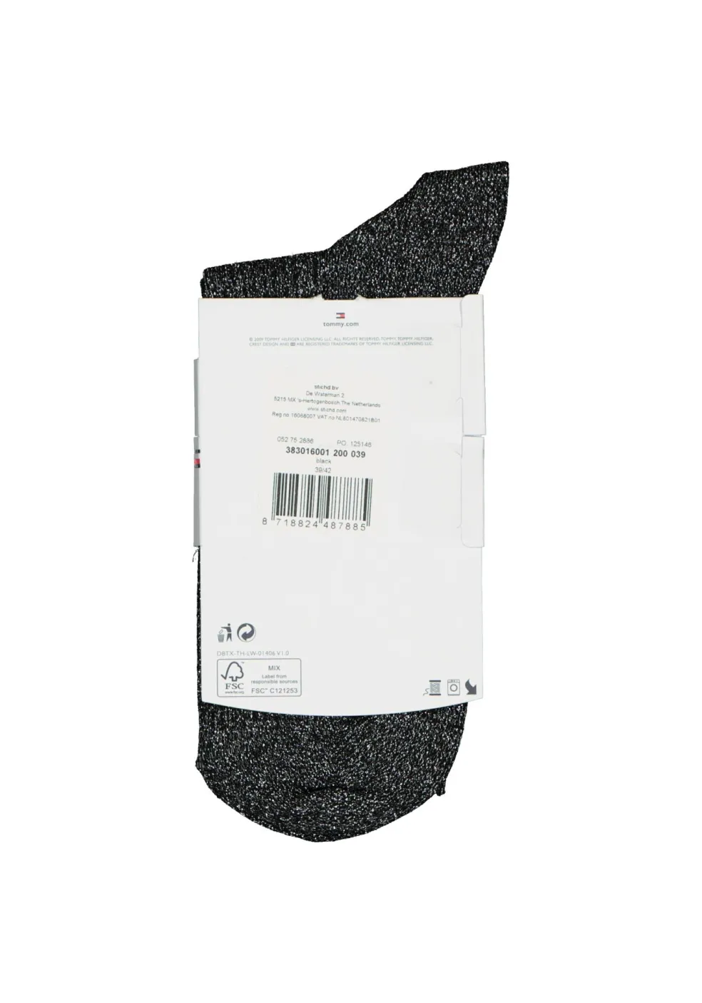 Tommy Hilfiger damessokken Glitter (1-pack), enkelhoog katoen met glitters, zwart met zilver