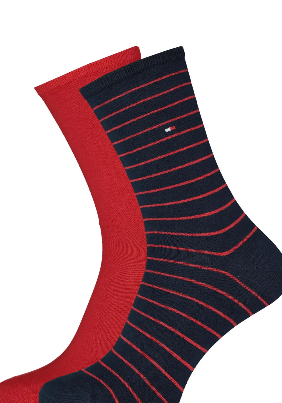 Tommy Hilfiger damessokken Small Stripe (2-pack), uni en gestreept katoen, rood met blauw