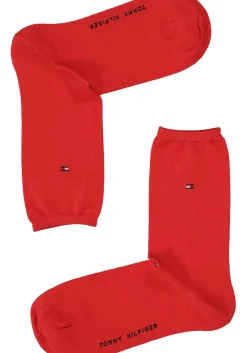 Tommy Hilfiger damessokken Small Stripe (2-pack), uni en gestreept katoen, rood met blauw