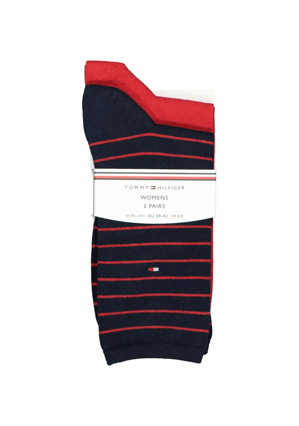 Tommy Hilfiger damessokken Small Stripe (2-pack), uni en gestreept katoen, rood met blauw