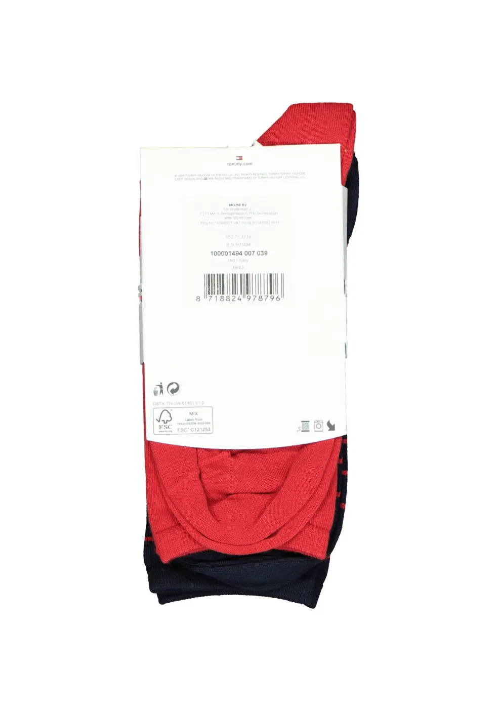 Tommy Hilfiger damessokken Small Stripe (2-pack), uni en gestreept katoen, rood met blauw