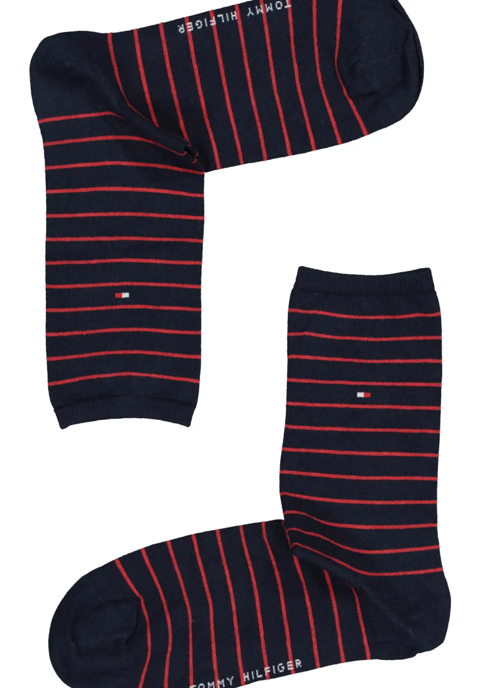 Tommy Hilfiger damessokken Small Stripe (2-pack), uni en gestreept katoen, rood met blauw