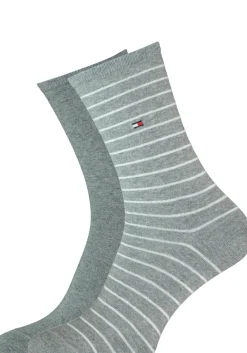 Tommy Hilfiger damessokken Small Stripe (2-pack), uni en gestreept katoen, grijs melange met wit