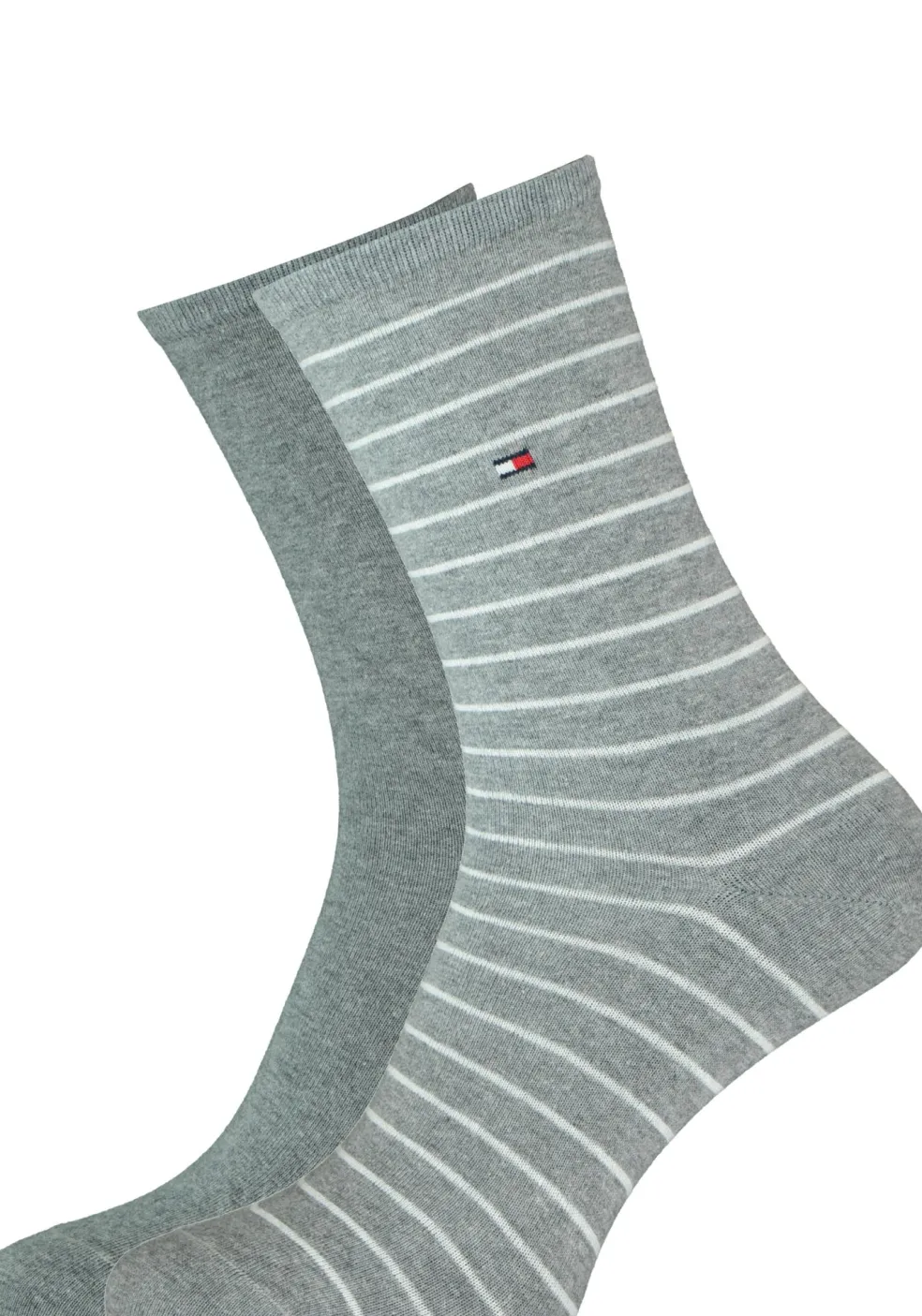 Tommy Hilfiger damessokken Small Stripe (2-pack), uni en gestreept katoen, grijs melange met wit