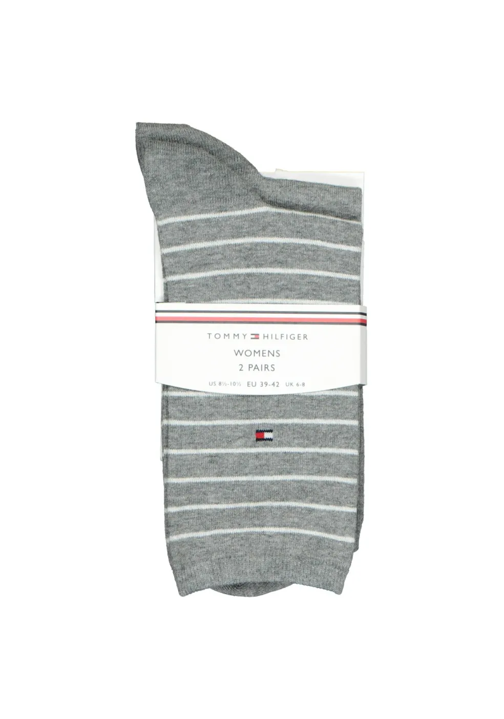 Tommy Hilfiger damessokken Small Stripe (2-pack), uni en gestreept katoen, grijs melange met wit