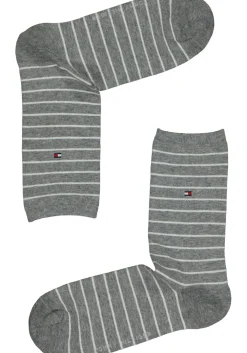 Tommy Hilfiger damessokken Small Stripe (2-pack), uni en gestreept katoen, grijs melange met wit
