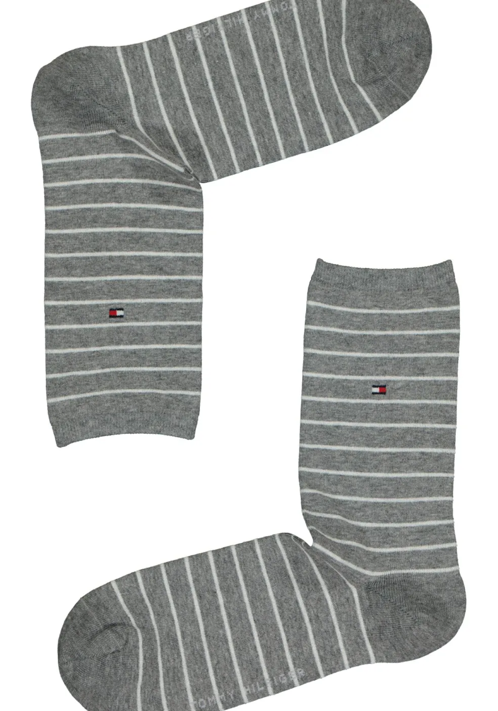 Tommy Hilfiger damessokken Small Stripe (2-pack), uni en gestreept katoen, grijs melange met wit