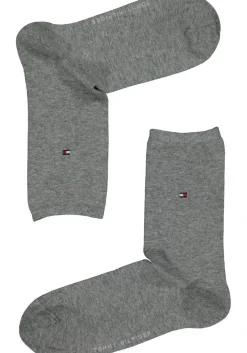 Tommy Hilfiger damessokken Small Stripe (2-pack), uni en gestreept katoen, grijs melange met wit