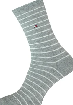 Tommy Hilfiger damessokken Small Stripe (2-pack), uni en gestreept katoen, grijs melange met wit