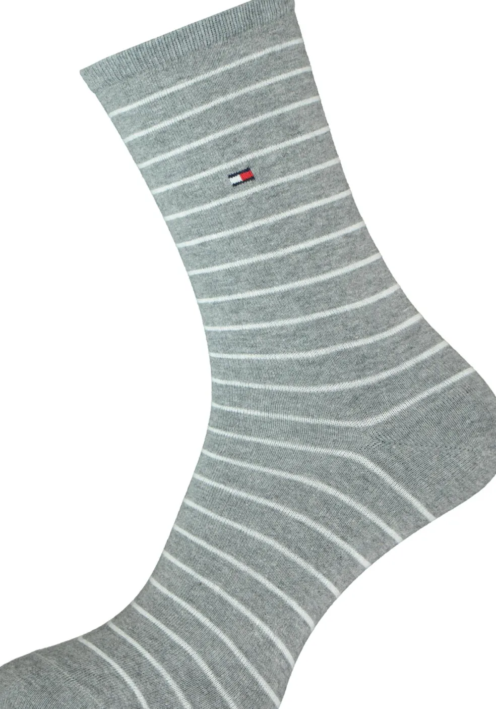 Tommy Hilfiger damessokken Small Stripe (2-pack), uni en gestreept katoen, grijs melange met wit