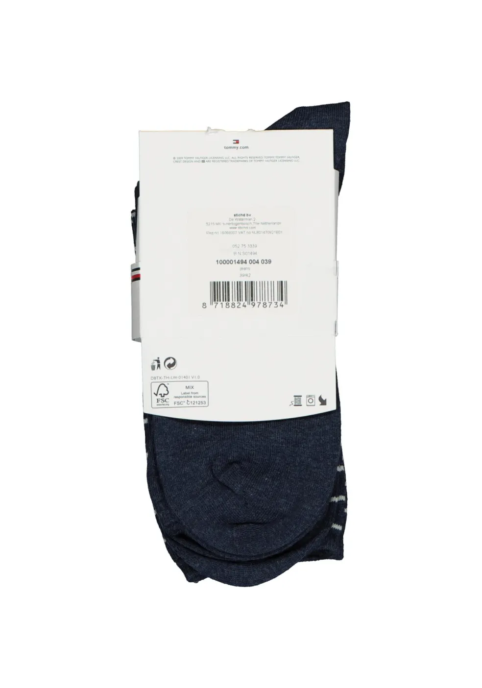 Tommy Hilfiger damessokken Small Stripe (2-pack), uni en gestreept katoen, jeans blauw met wit