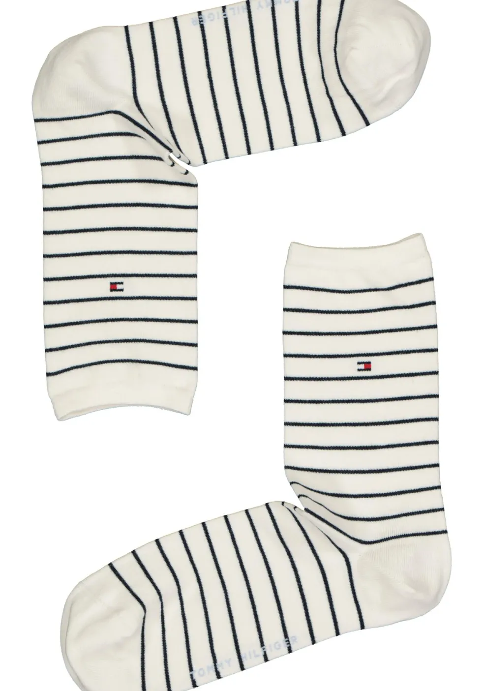 Tommy Hilfiger damessokken Small Stripe (2-pack), uni en gestreept katoen, off white met blauw