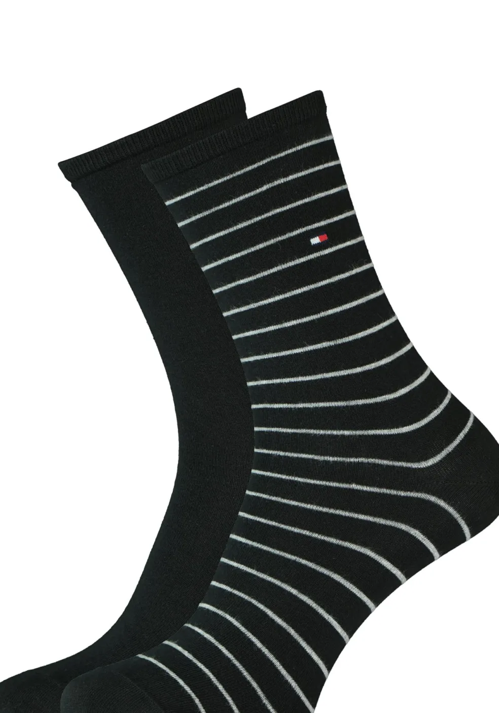 Tommy Hilfiger damessokken Small Stripe (2-pack), uni en gestreept katoen, zwart met wit