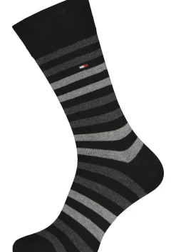 Tommy Hilfiger Duo Stripe Socks (2-pack), herensokken katoen, gestreept en uni, zwart met grijs