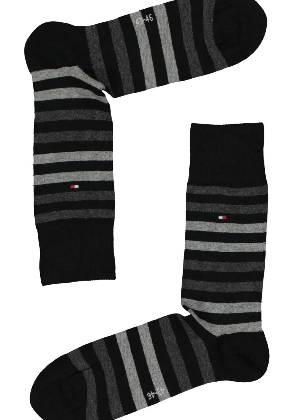 Tommy Hilfiger Duo Stripe Socks (2-pack), herensokken katoen, gestreept en uni, zwart met grijs