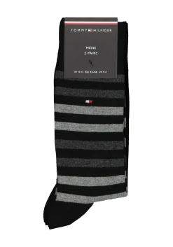 Tommy Hilfiger Duo Stripe Socks (2-pack), herensokken katoen, gestreept en uni, zwart met grijs