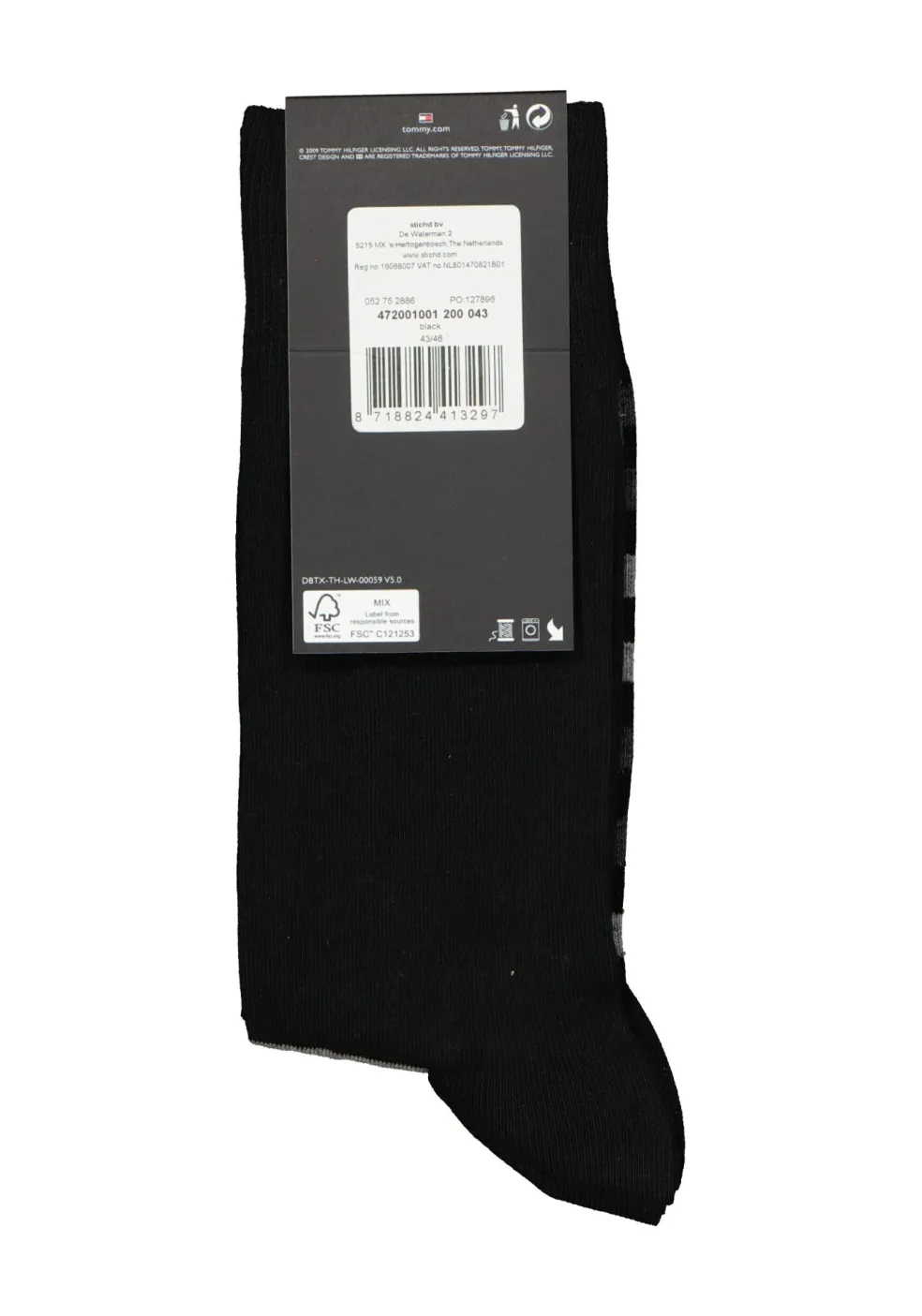 Tommy Hilfiger Duo Stripe Socks (2-pack), herensokken katoen, gestreept en uni, zwart met grijs