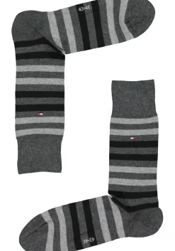 Tommy Hilfiger Duo Stripe Socks (2-pack), herensokken katoen, gestreept en uni, antraciet grijs