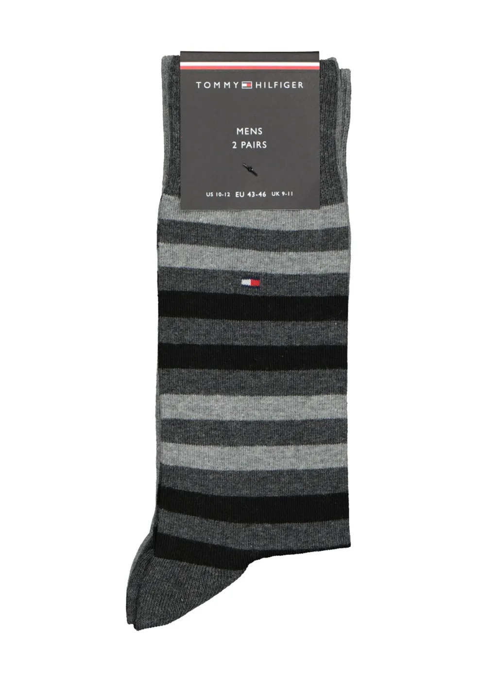Tommy Hilfiger Duo Stripe Socks (2-pack), herensokken katoen, gestreept en uni, antraciet grijs