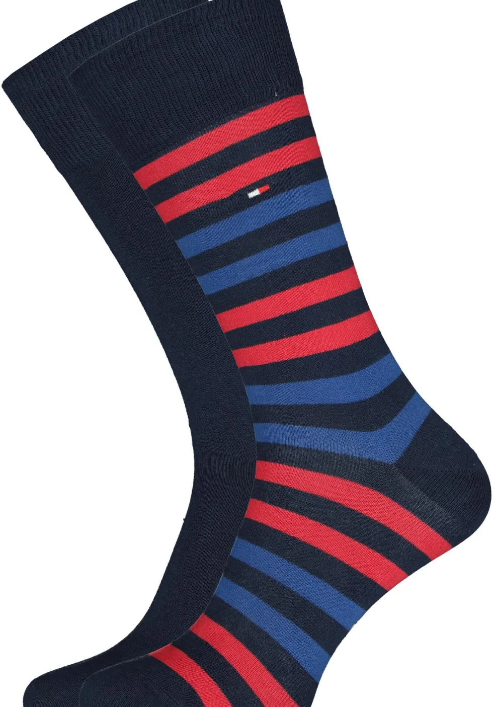 Tommy Hilfiger Duo Stripe Socks (2-pack), herensokken katoen, gestreept en uni, blauw en rood