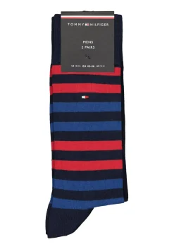 Tommy Hilfiger Duo Stripe Socks (2-pack), herensokken katoen, gestreept en uni, blauw en rood