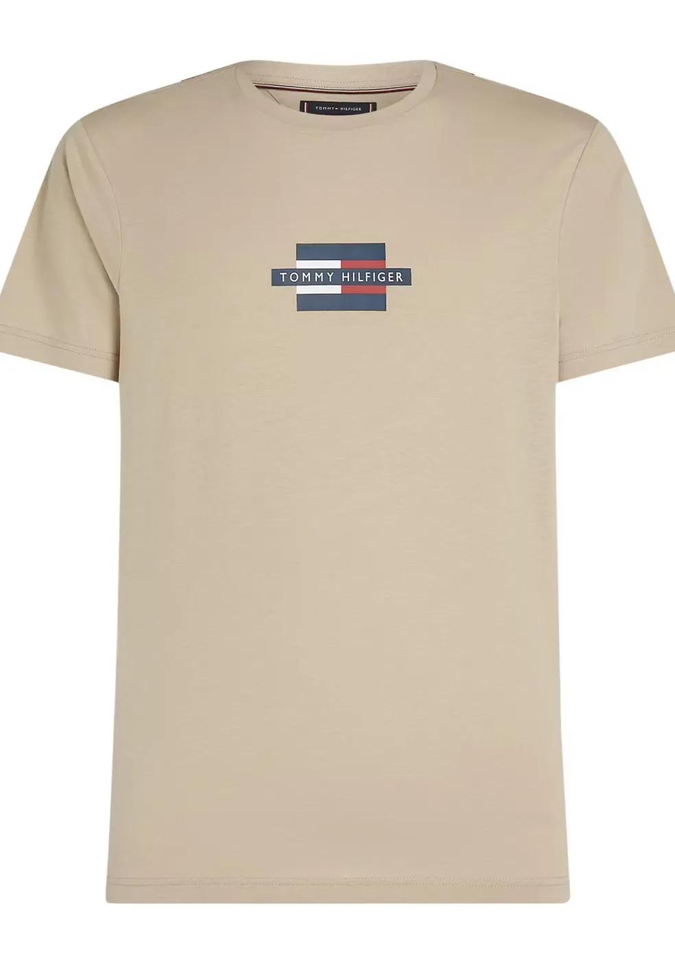 Tommy Hilfiger Flag Box Tee, heren T-shirt korte mouw O-hals, beige