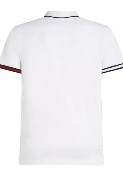 Tommy Hilfiger Flag Cuff Slim Polo, heren poloshirt, wit