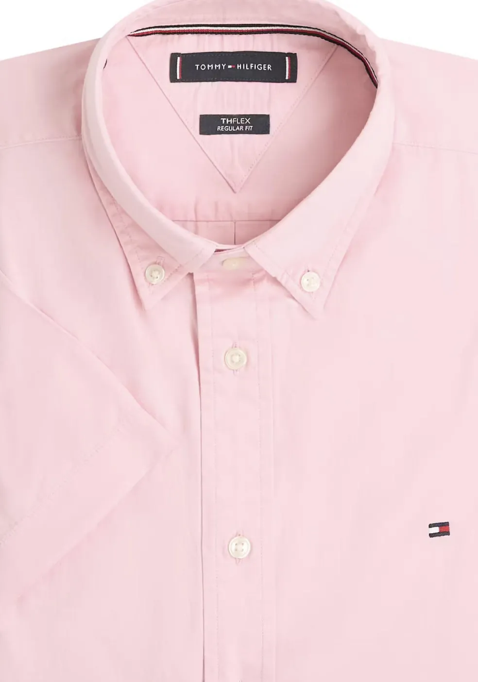 Tommy Hilfiger Flex Poplin Regular Fit Shirt, korte mouw, popeline, roze