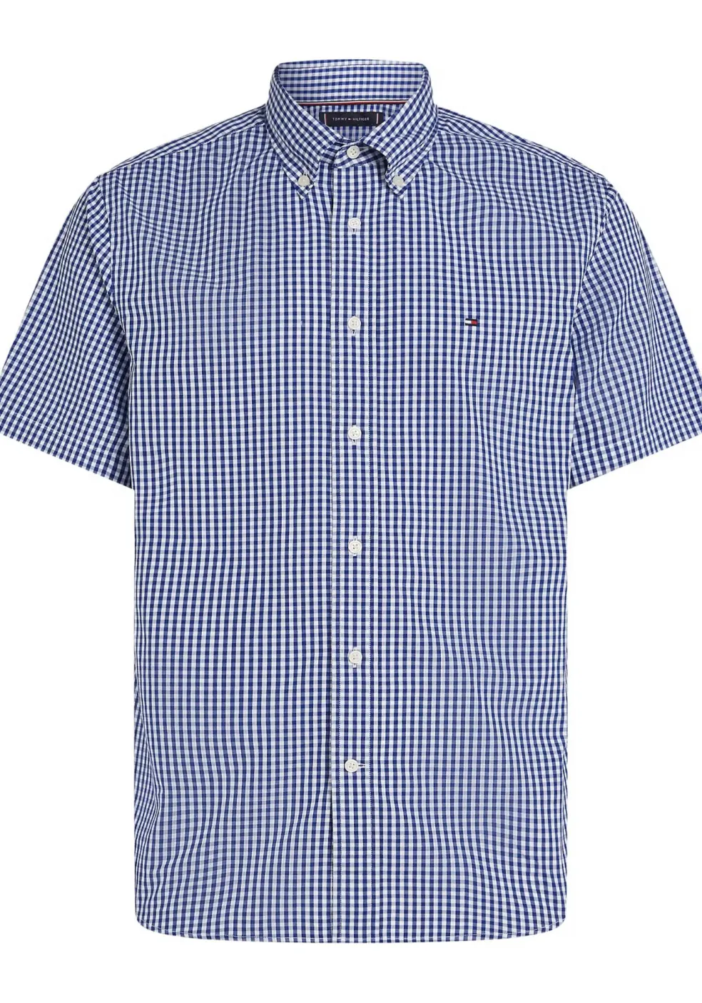 Tommy Hilfiger Flex Poplin Regular Fit Shirt, korte mouw, popeline, blauw met wit geruit