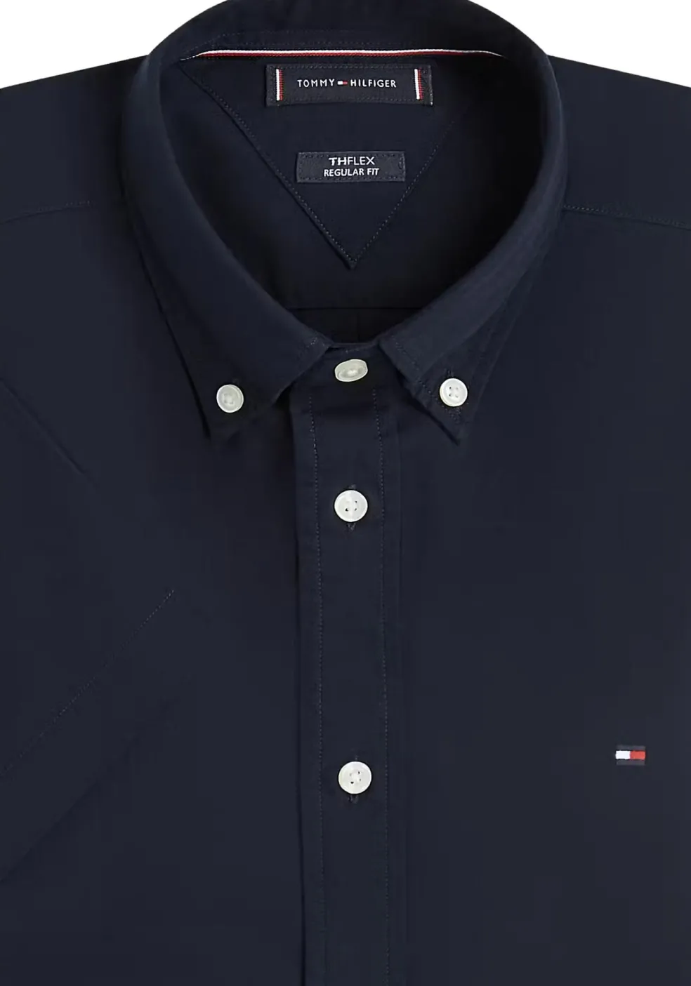Tommy Hilfiger Flex Poplin Regular Fit Shirt, korte mouw, popeline, donkerblauw