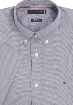 Tommy Hilfiger Flex Poplin Regular Fit Shirt, korte mouw, popeline, donkerblauw geruit