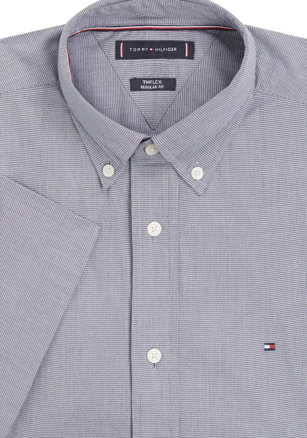 Tommy Hilfiger Flex Poplin Regular Fit Shirt, korte mouw, popeline, donkerblauw geruit