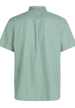 Tommy Hilfiger Flex Poplin Regular Fit Shirt, korte mouw, popeline, groen met wit gestreept