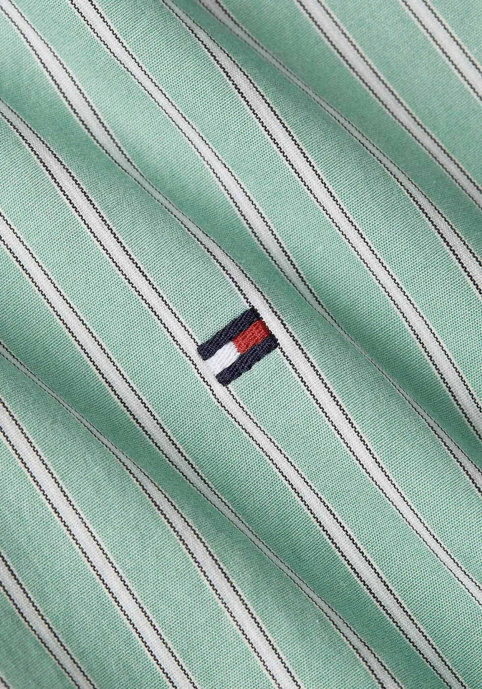 Tommy Hilfiger Flex Poplin Regular Fit Shirt, korte mouw, popeline, groen met wit gestreept