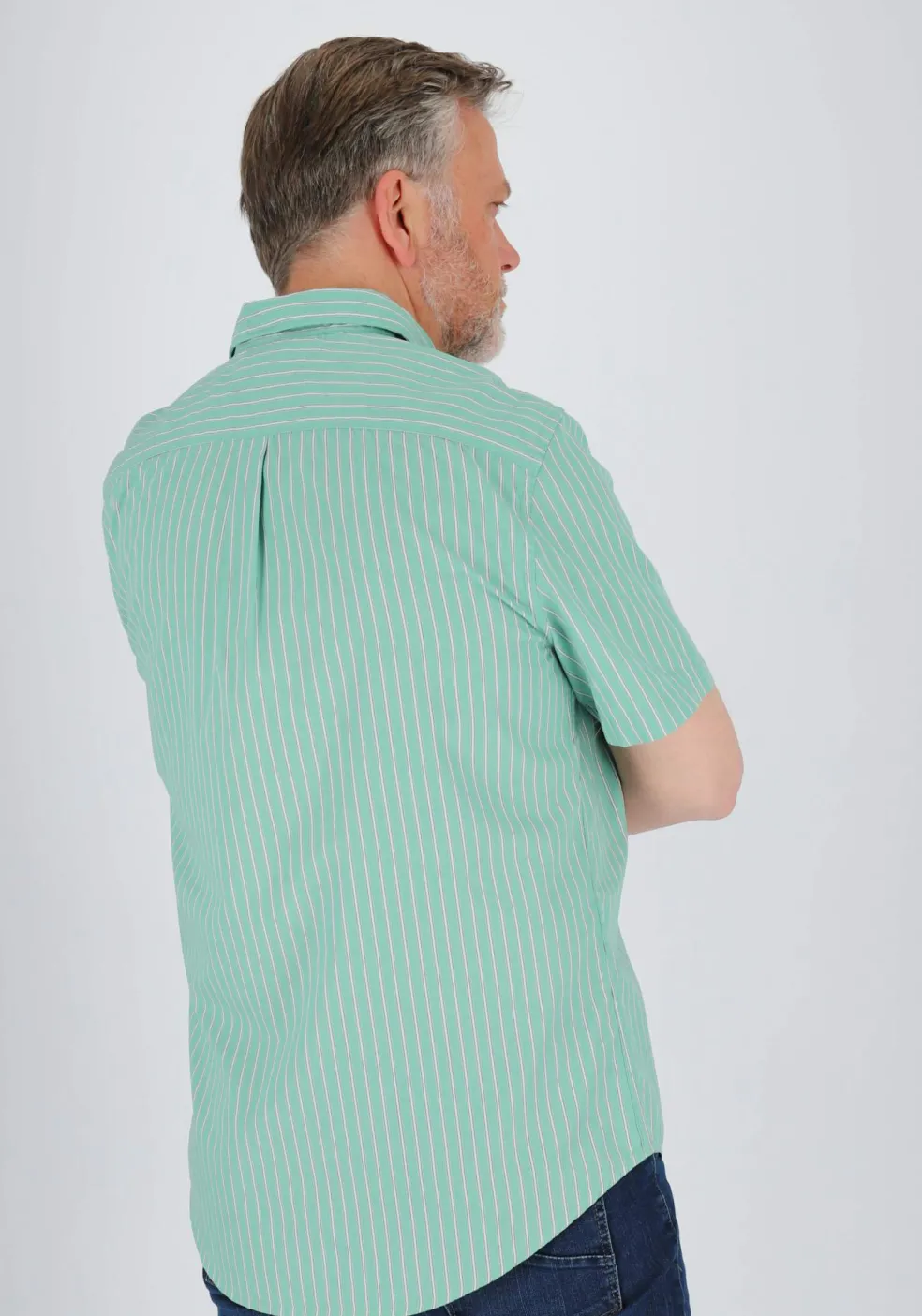 Tommy Hilfiger Flex Poplin Regular Fit Shirt, korte mouw, popeline, groen met wit gestreept