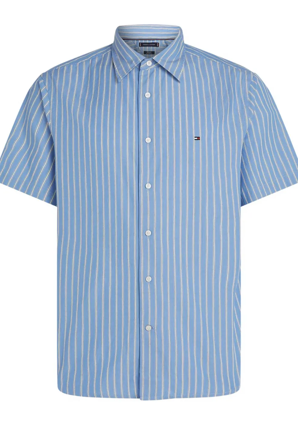 Tommy Hilfiger Flex Poplin Regular Fit Shirt, korte mouw, popeline, middenblauw gestreept